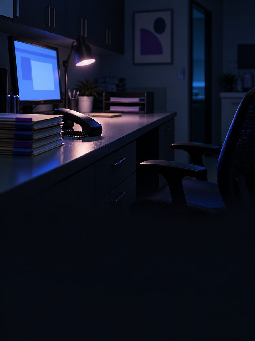 A medical office back-office counter after hours