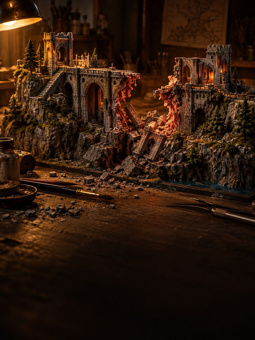 A finished level diorama with one section collapsed late