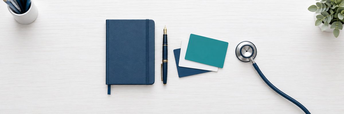 A desk station with cards awaiting a signature