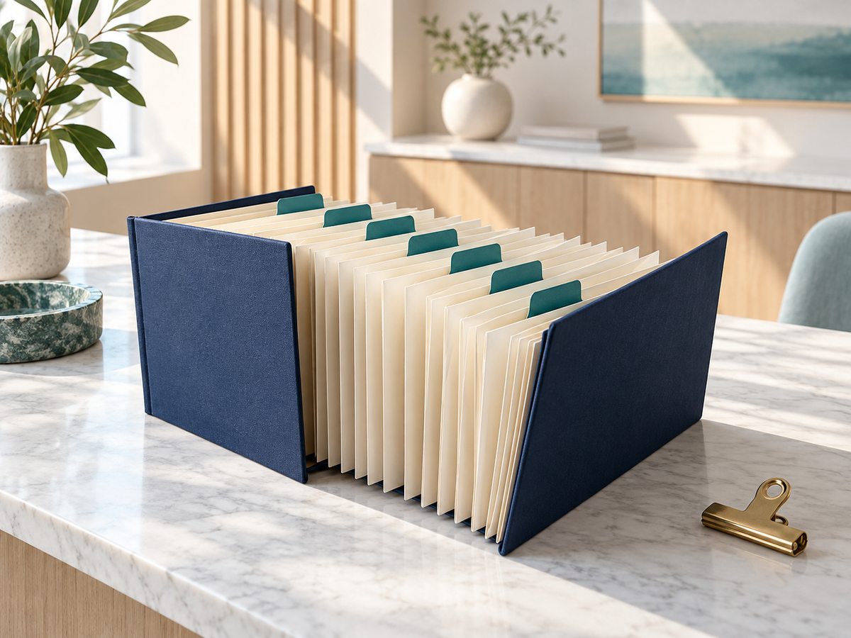 An expanding folio, each divider a layer that can be opened and read